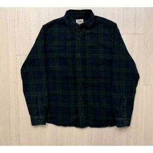 LL Bean Scotch Plaid Flannel Shirt Mens M Green Cotton Button Down Relaxed Fit